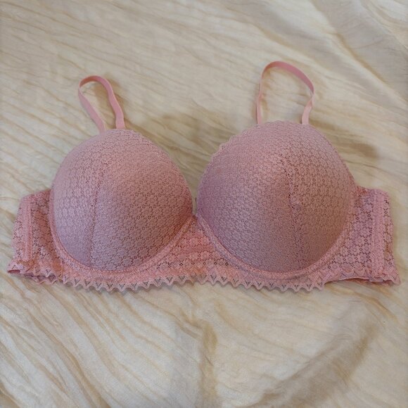 Laura Ashley Womens Pink Lace/Mesh Underwire Med Push Up Bra Size 38C - Picture 1 of 7